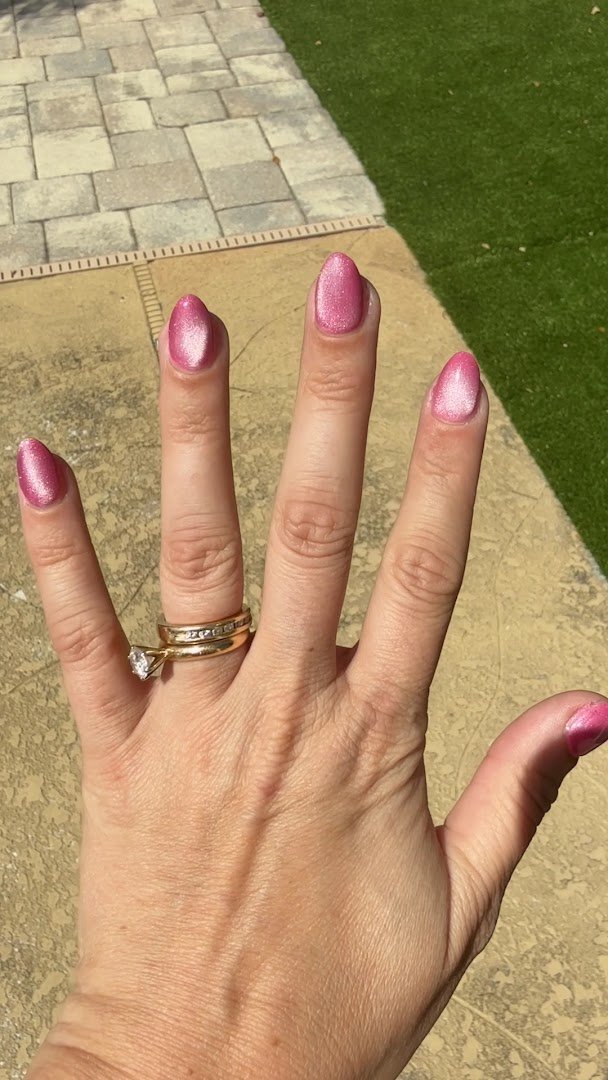 Gel nail design displayed on hands